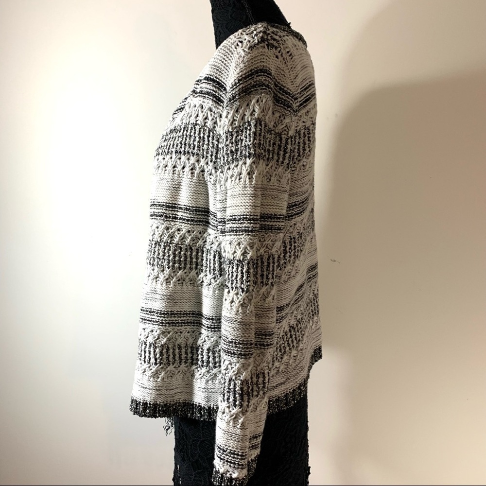 Ruby Rd. Fringed Cardigan Sweater Bl/WH - Picture 5 of 8